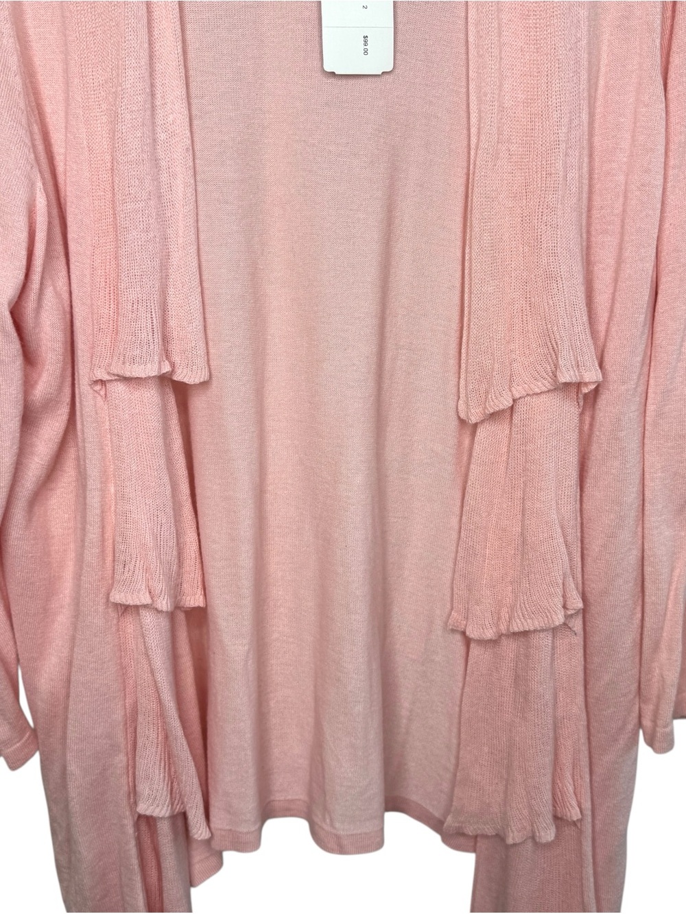NWT Chico's Soft Pink Ruffle Open Front Cardigan Size Large - Picture 4 of 12